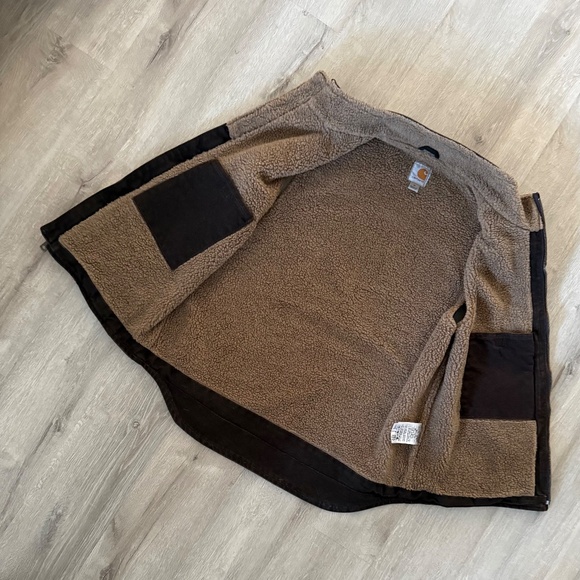 Carhartt Men’s Loose Fit Washed Duck Sherpa Lined Mock Neck Brown Vest M - Picture 9 of 14